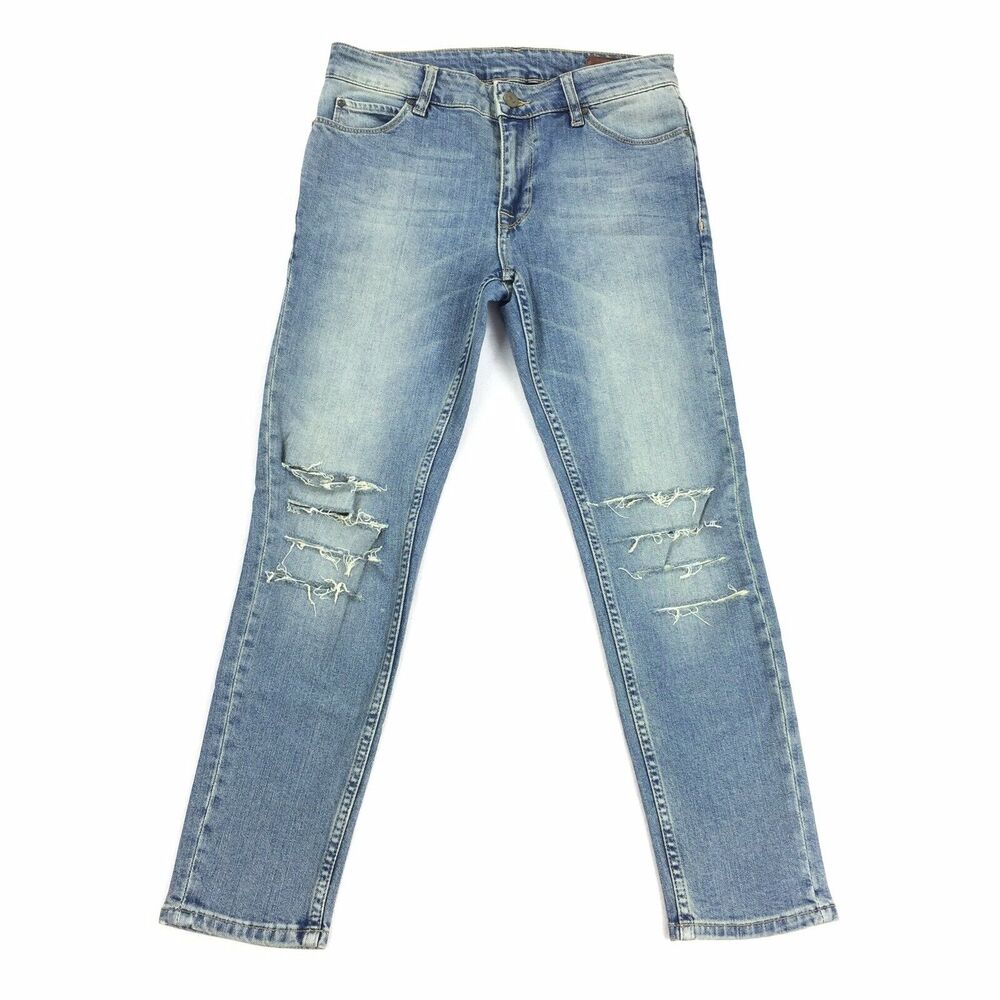 ASOS Ripped Skinny Leg Jeans Size 29 Womens Distressed Sliced Cropped Denim